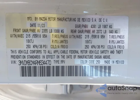 2024 Mazda Cx-30 2.5 S Preferred Package z USA, uszkodzony, nr VIN 3MVDMBCM4RM634470